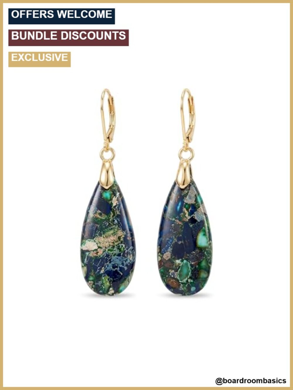 Teardrop Stone Leverback Dangle Drop Earrings Gold Statement Earrings